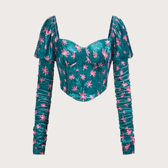 Crop top in velour and Original retro flower’s pattern 🦚 BRAND NEW - Picture 1 of 4